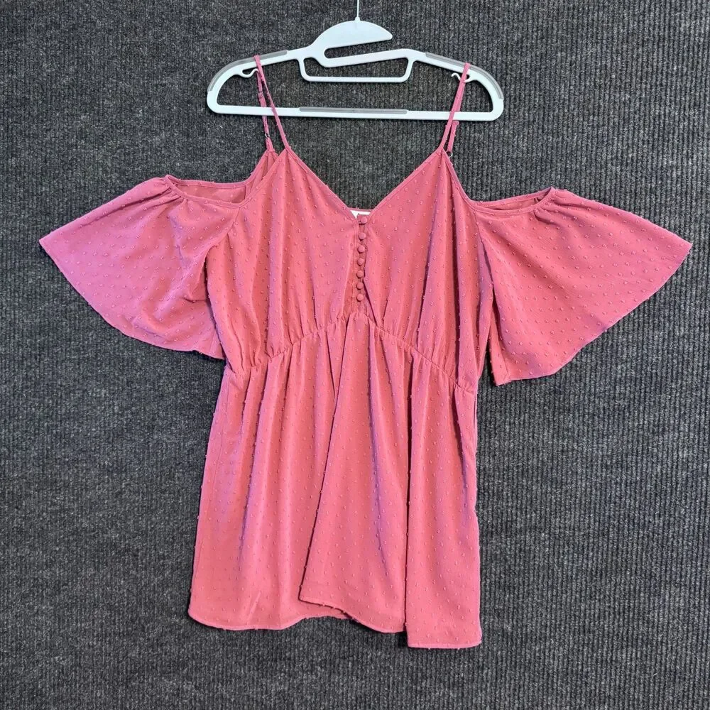 DR2 Burgundy Mauve Cold Shoulder Blouse Dobby Dot Size L